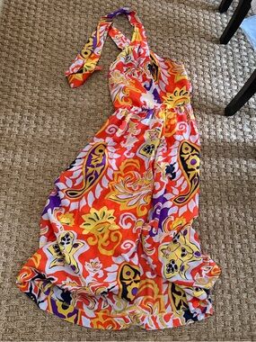 J. Crew Floral tropical Halter Silk Maxi Sarong Dress in Painted Paisley Sz 2